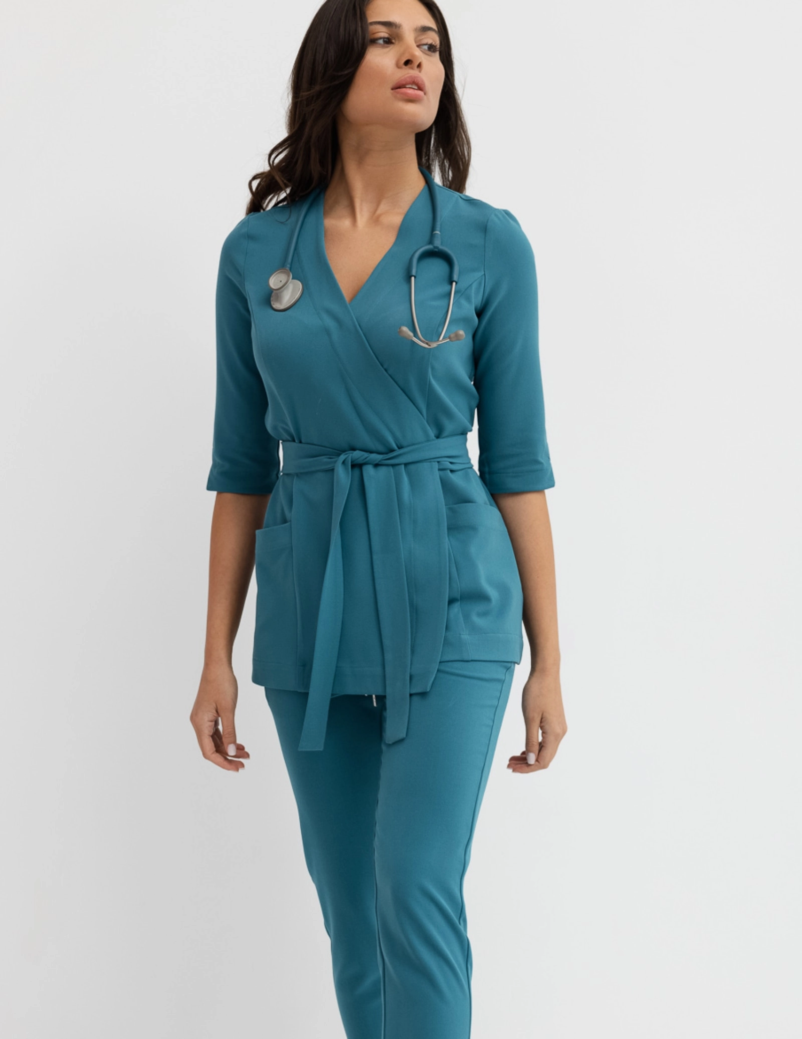 Bluză medicală legată Rosalie - OCEAN BLUE