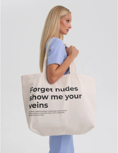 Geantă Shopper Oversize – "Forget nudes show me your veins"
