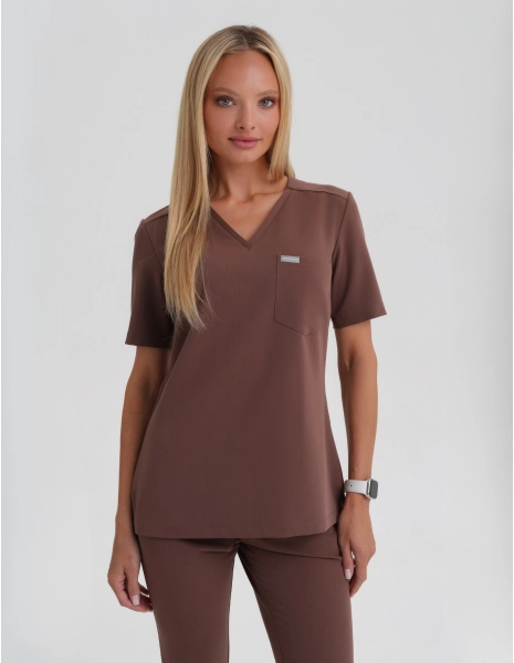 Bluză Medicală Raya One Pocket - MILKY BROWN