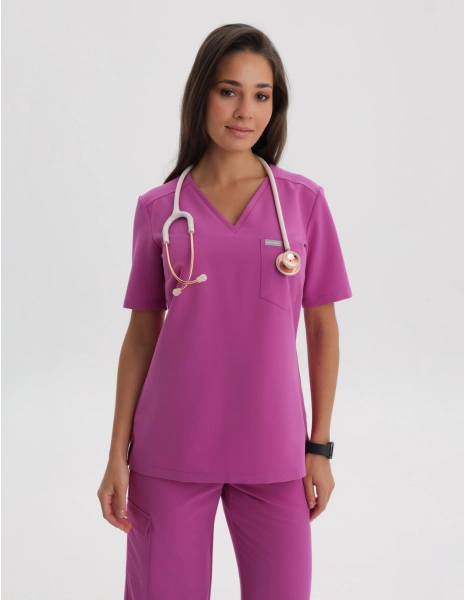 Bluză Medicală Raya One Pocket - ELECTRIC PINK