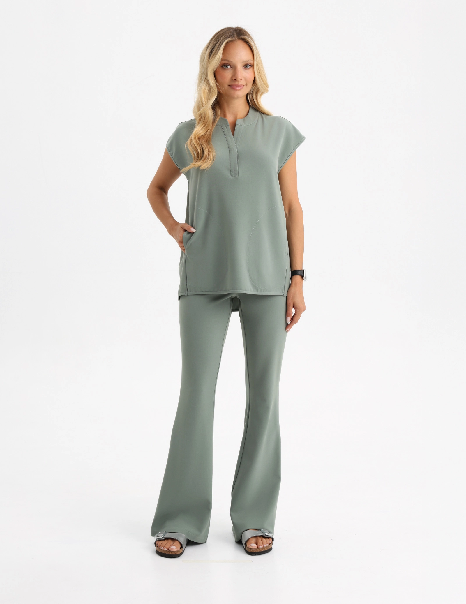 Pantaloni Medicali Dama Flare - DUSTY GREEN